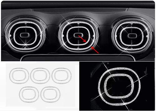 エアコン吹出口インナーWメッキリング (クリスタル付き)